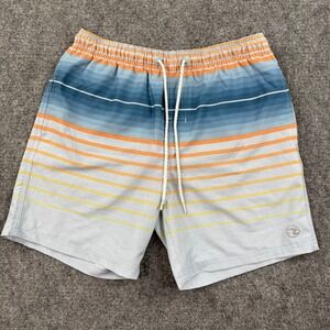 Ocean Current‎ Swim Trunks Small Blue Orange Striped Mesh Lined Men's